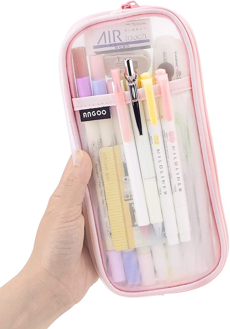 EASTHILL Grid Mesh Pen Pencil Case with Zipper Clear Makeup Color Pouch  Cosmetics Bag Multi-Purpose Travel School Teen Girls Transparent Stationary  Bag Office Organizer Box for Adluts(Purple)
